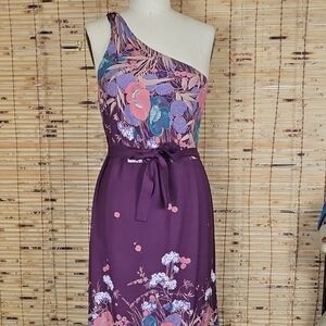 Chic One Shoulder Floral Dress - Purple